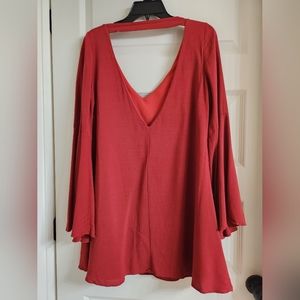 Flowy Dress fully Lined w/bell sleeves Slightly Open Back. Worn 1x from Lulu's
